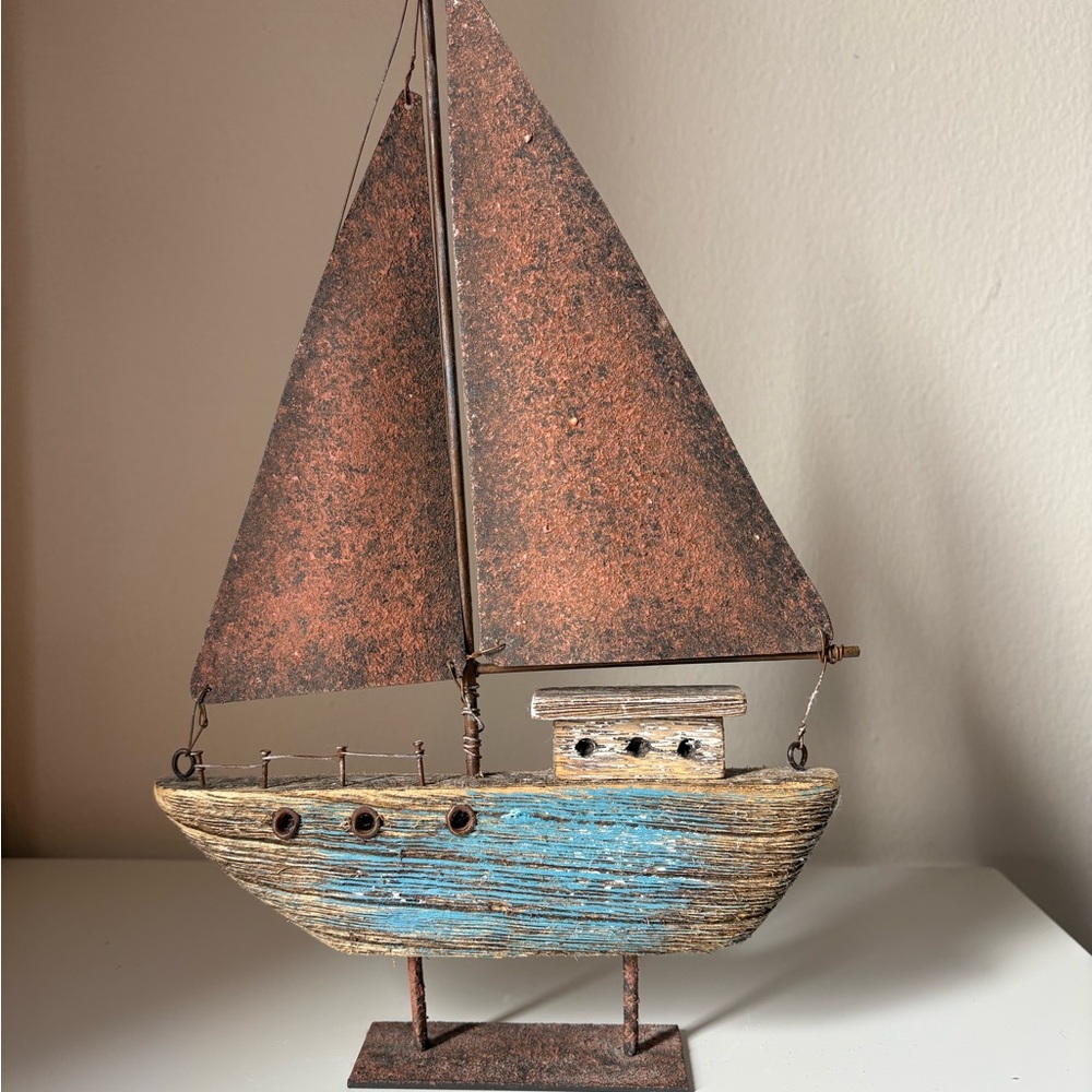 Rustic Metal and Wood Sailboat Decor